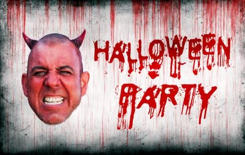 Halloween Party sprayed on wall next to devils head Stock Illustration
