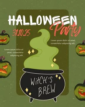Halloween Party Witch Brew Vector Illustration Poste Stock Illustration