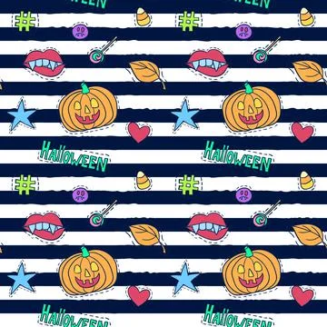 Halloween patch badges. Holiday doodles. Halloween stickers. Stock Illustration
