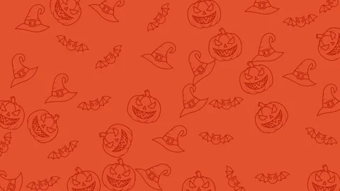 Halloween Pattern Background with Pumpkins and Witch Hats for Spooky Season. Stock Footage 319246738