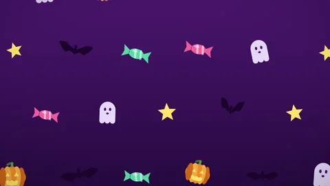 Halloween Pattern Background with Pumpkins Bats and Ghosts Stock Footage 345639921