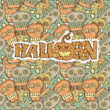 Halloween pattern background with sculls and bones Stock Illustration
