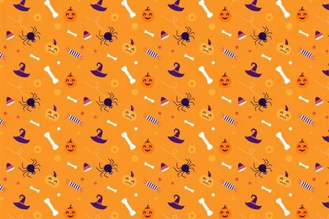 Halloween pattern background vector with scary pumpkins and human bones. Hall Illustrazione stock