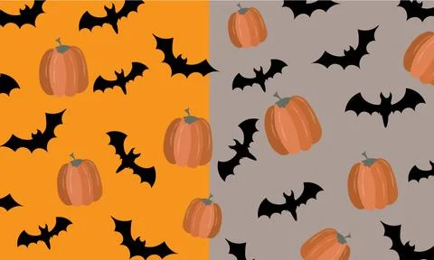 Halloween pattern with bats and pumpkins on two tone background イラスト素材
