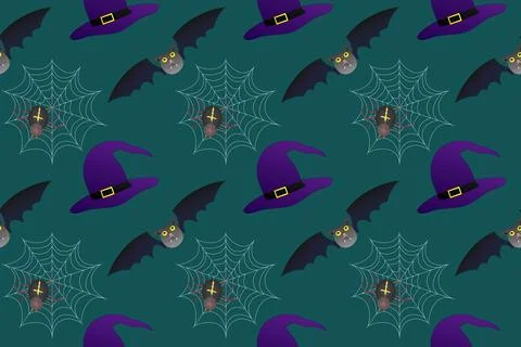 Halloween Pattern with Bats and Witch Hats Illustrazione stock