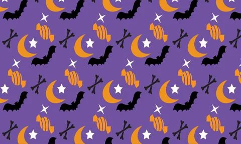 Halloween Pattern with Bats Moons Stars Bones and Candy Illustrazione stock