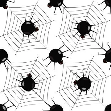 Halloween pattern black spiders web on dark Stock Illustration