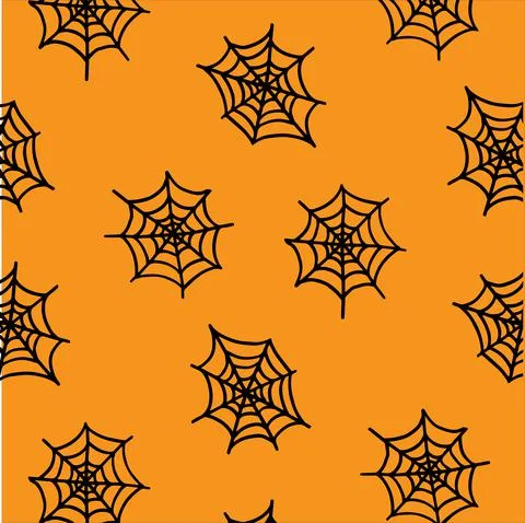 Halloween pattern. Black web on an orange background. Vector illustration イラスト素材