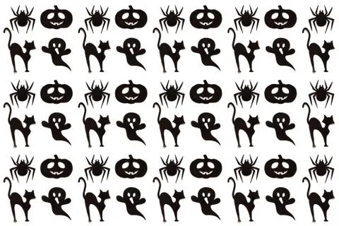 Halloween pattern. Cartoon black collection on white background. Paper art. H Illustrazione stock