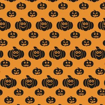 Halloween pattern with carved pumpkins with different emotions. Illustrazione stock