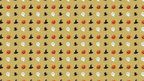 Halloween Pattern Combo of Pumpkin, Ghost, Witch Hat and Bat in Orange, Stock Footage 118133762
