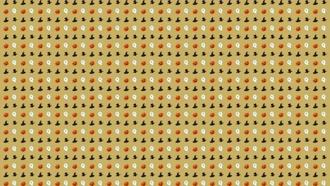 Halloween Pattern Combo of Pumpkin, Ghost, Witch Hat and Bat in Orange, Stock Footage 118133795