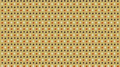 Halloween Pattern Combo of Pumpkin, Ghost, Witch Hat and Bat in Orange, Stock Footage 118133905