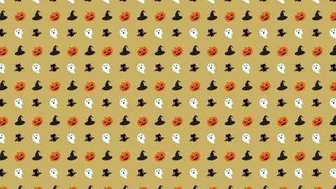 Halloween Pattern Combo of Pumpkin, Ghost, Witch Hat and Bat in Orange, Stock Footage 118133939