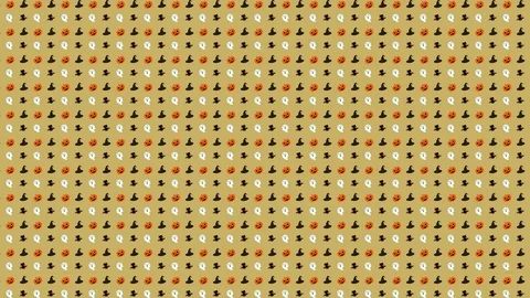 Halloween Pattern Combo of Pumpkin, Ghost, Witch Hat and Bat in Orange, Stock Footage 118133946