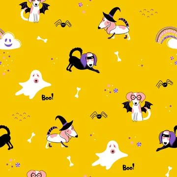 Halloween pattern with cute characters Stock Illustration