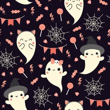 Halloween pattern with cute ghosts Illustrazione stock