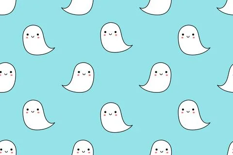 Halloween pattern with cute ghosts. Vector illustration. Illustrazione stock