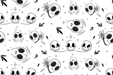 Halloween pattern with cute skulls and floral elements. Stock Illustration