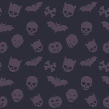 Halloween pattern, dark seamless background with skulls, bones, bats and vamp Illustrazione stock