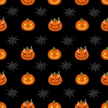 Halloween pattern with evil pumpkins on a black background 스톡 일러스트