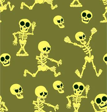 Halloween pattern with funny skeleton skulls sketch Illustrazione stock