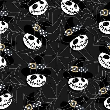 Halloween pattern ghost with hat and spider web	 Illustrazione stock