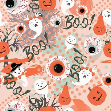Halloween pattern. Ghosts and bats. Halloween seamless pattern 스톡 일러스트