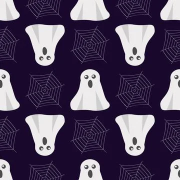 Halloween pattern ghosts spider web on dark Stock Illustration