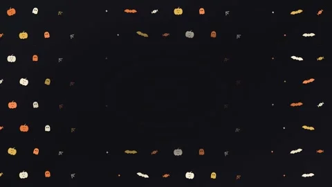 Halloween pattern with glowing pumpkin ghost and bat icons. 4K Video stock 342781771