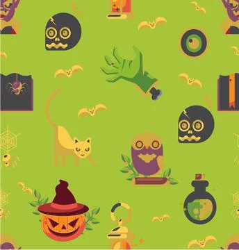 Halloween pattern on green background Illustrazione stock