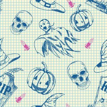 Halloween pattern, hand drawn sketch Stock Illustration