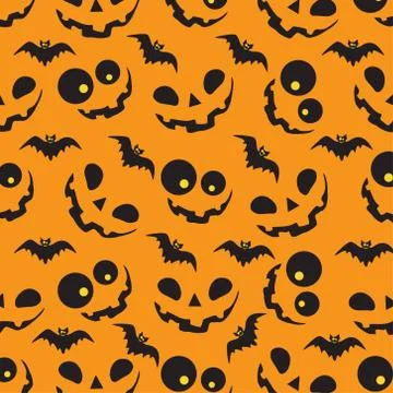 Halloween pattern with orange pumpkins and bats Illustrazione stock