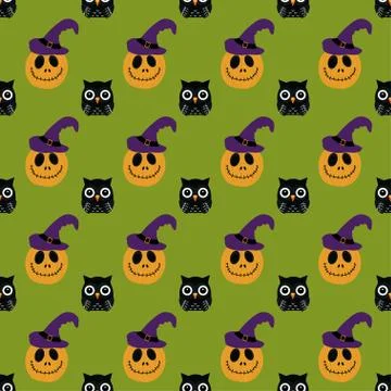 Halloween pattern with owl and pumpkin Stock-Illustration