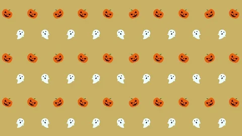 Halloween Pattern Pumpkin and Ghost in Orange, Black, White and Yellow Stock Footage 118133766