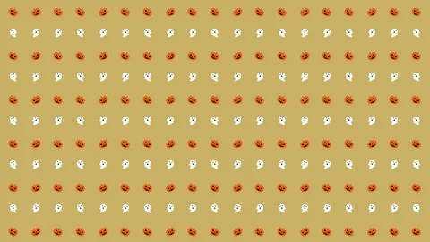 Halloween Pattern Pumpkin and Ghost in Orange, Black, White and Yellow Stock Footage 118133810