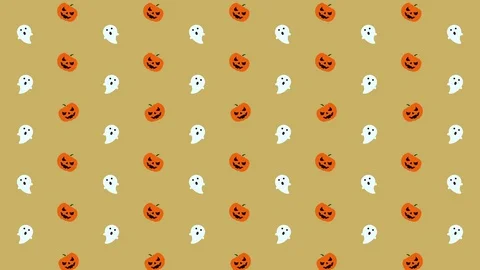 Halloween Pattern Pumpkin and Ghost in Orange, Black, White and Yellow Stock Footage 118133962