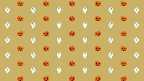 Halloween Pattern Pumpkin and Ghost in Orange, Black, White and Yellow Stock Footage 118134265