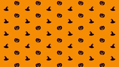 Halloween Pattern Pumpkin and Witch Hat in Black and Orange Tiled Looping Stock Footage 118062092