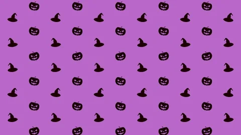 Halloween Pattern Pumpkin and Witch Hat in Black and Purple Tiled Looping Stock Footage 118078219