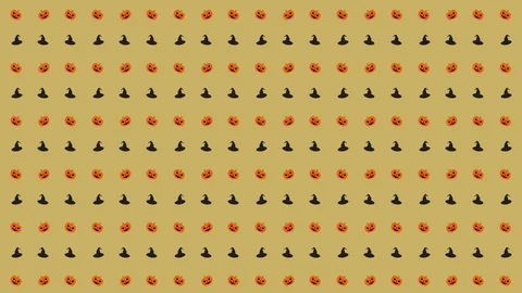 Halloween Pattern Pumpkin and Witch Hat in Orange, Black and Yellow Tiled Stock Footage 118133781