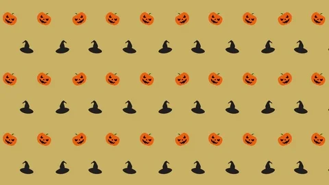 Halloween Pattern Pumpkin and Witch Hat in Orange, Black and Yellow Tiled Stock Footage 118133786