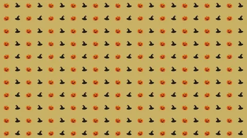 Halloween Pattern Pumpkin and Witch Hat in Orange, Black and Yellow Tiled Stock Footage 118133899