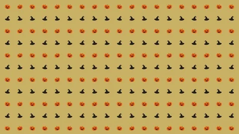 Halloween Pattern Pumpkin and Witch Hat in Orange, Black and Yellow Tiled Stock Footage 118133906