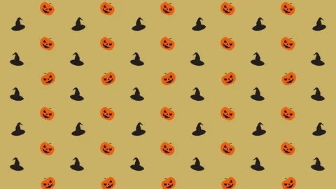 Halloween Pattern Pumpkin and Witch Hat in Orange, Black and Yellow Tiled Stock Footage 118133941