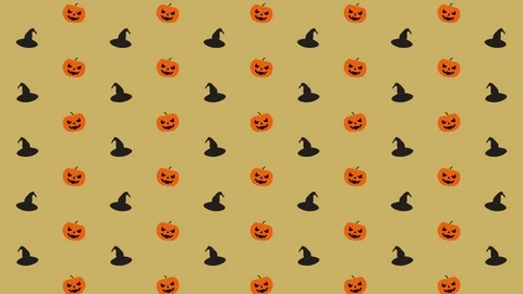 Halloween Pattern Pumpkin and Witch Hat in Orange, Black and Yellow Tiled Stock Footage 118133943