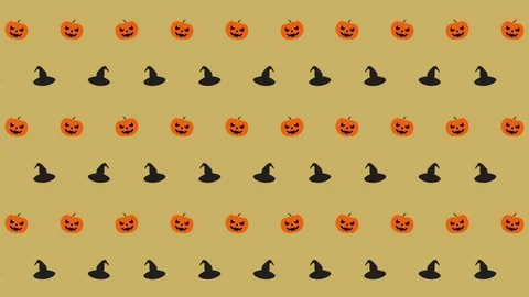 Halloween Pattern Pumpkin and Witch Hat in Orange, Black and Yellow Tiled Stock Footage 118133947