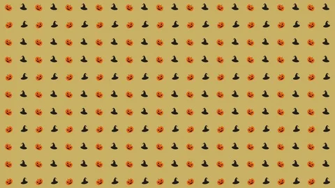 Halloween Pattern Pumpkin and Witch Hat in Orange, Black and Yellow Tiled Stock Footage 118133961