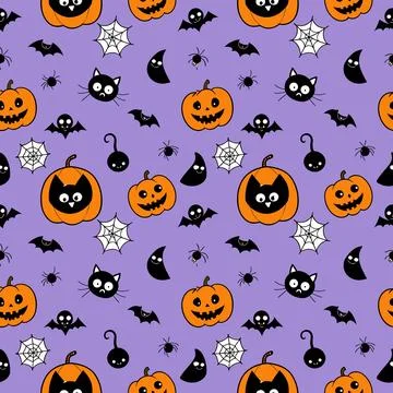 Halloween pattern with pumpkin, ghost, skull, skull. vector Stock Illustration