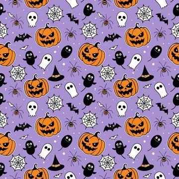 Halloween pattern with pumpkin, ghost, skull, skull. vector Stock-Illustration